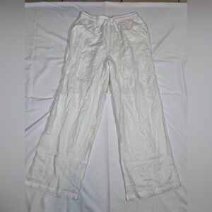 Feel Good Store Women’s L White Linen Wide‎ Leg Pants Loose Fit Casual
